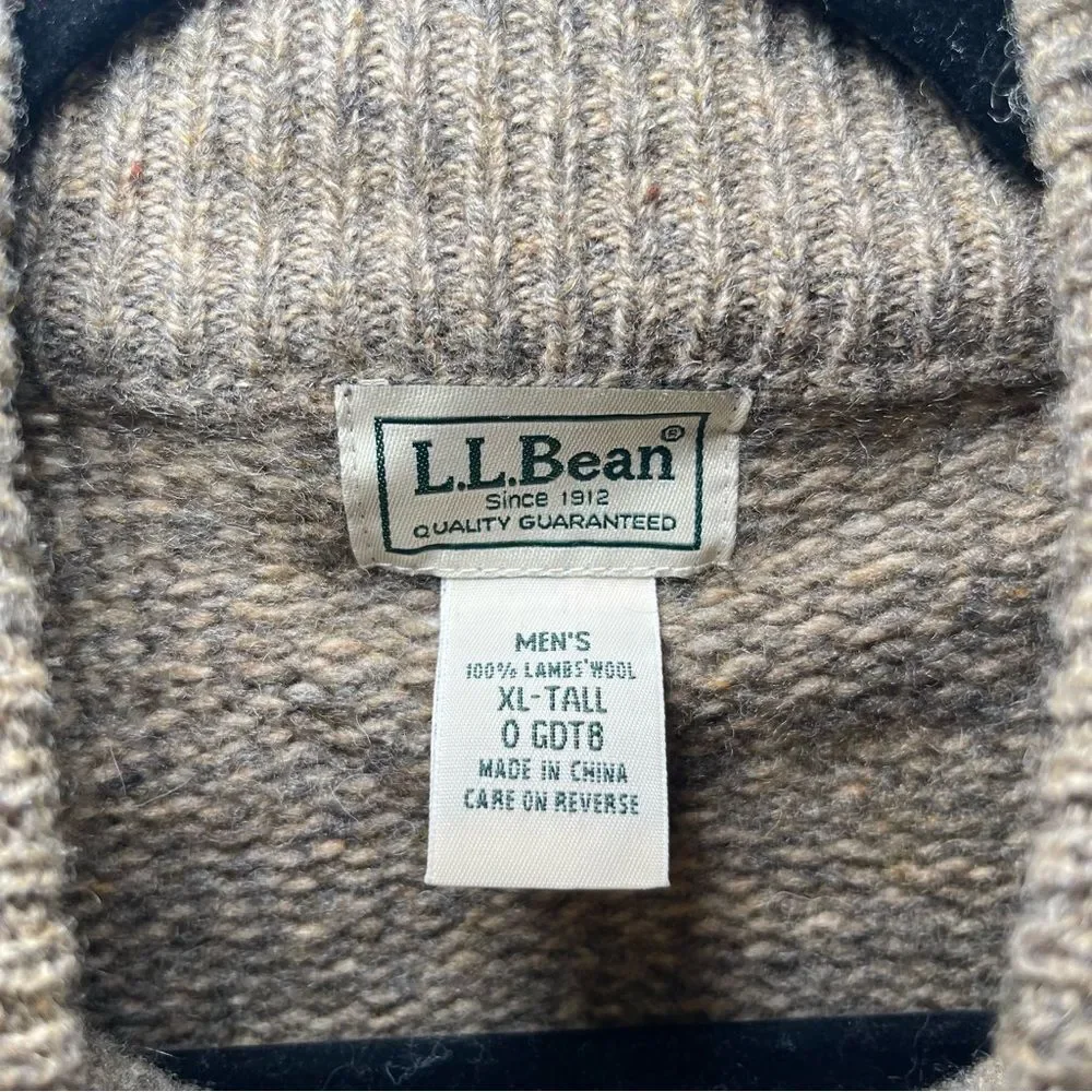 L.L. Bean Men's Tan Zip-Up Ultimate 100% Lambs Wool Sweater